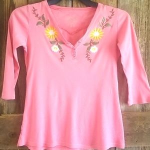 Boho Embroidered ribbed blouse